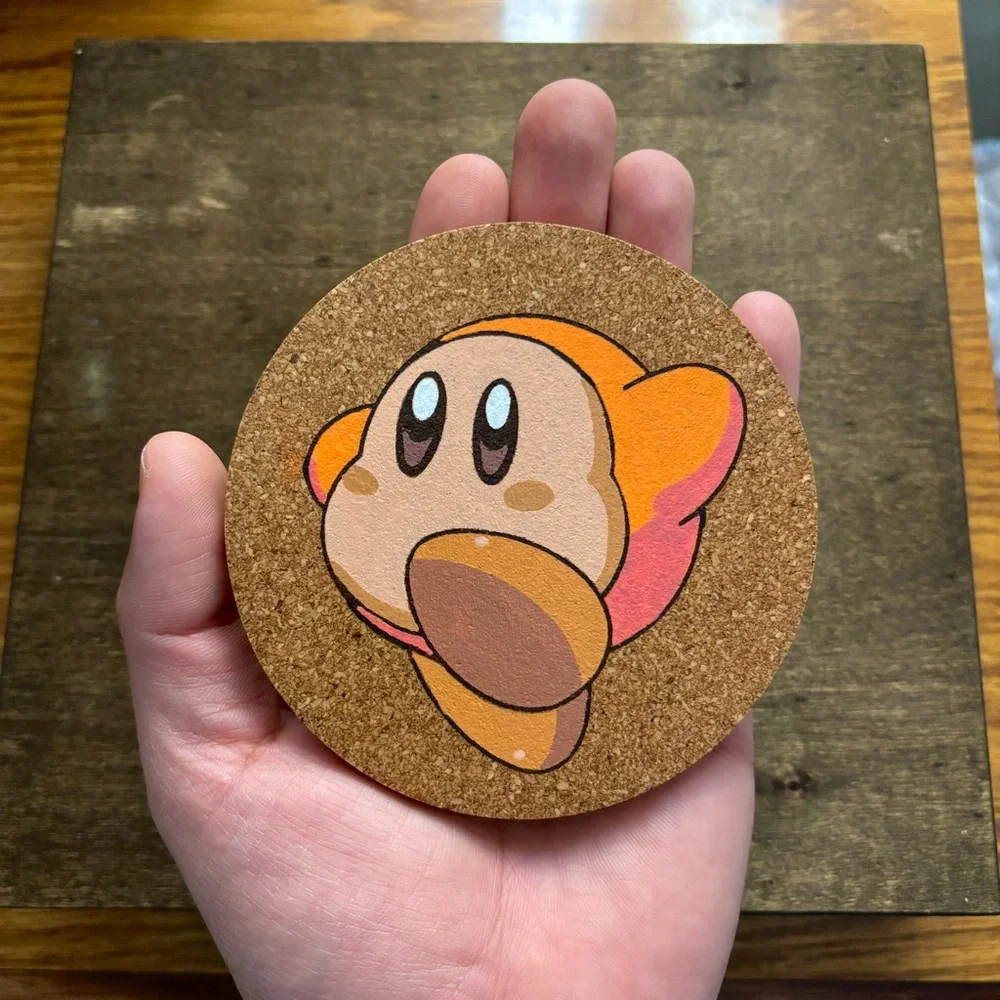 Waddle Dee Laser Engraved Painted Cork Coaster #2